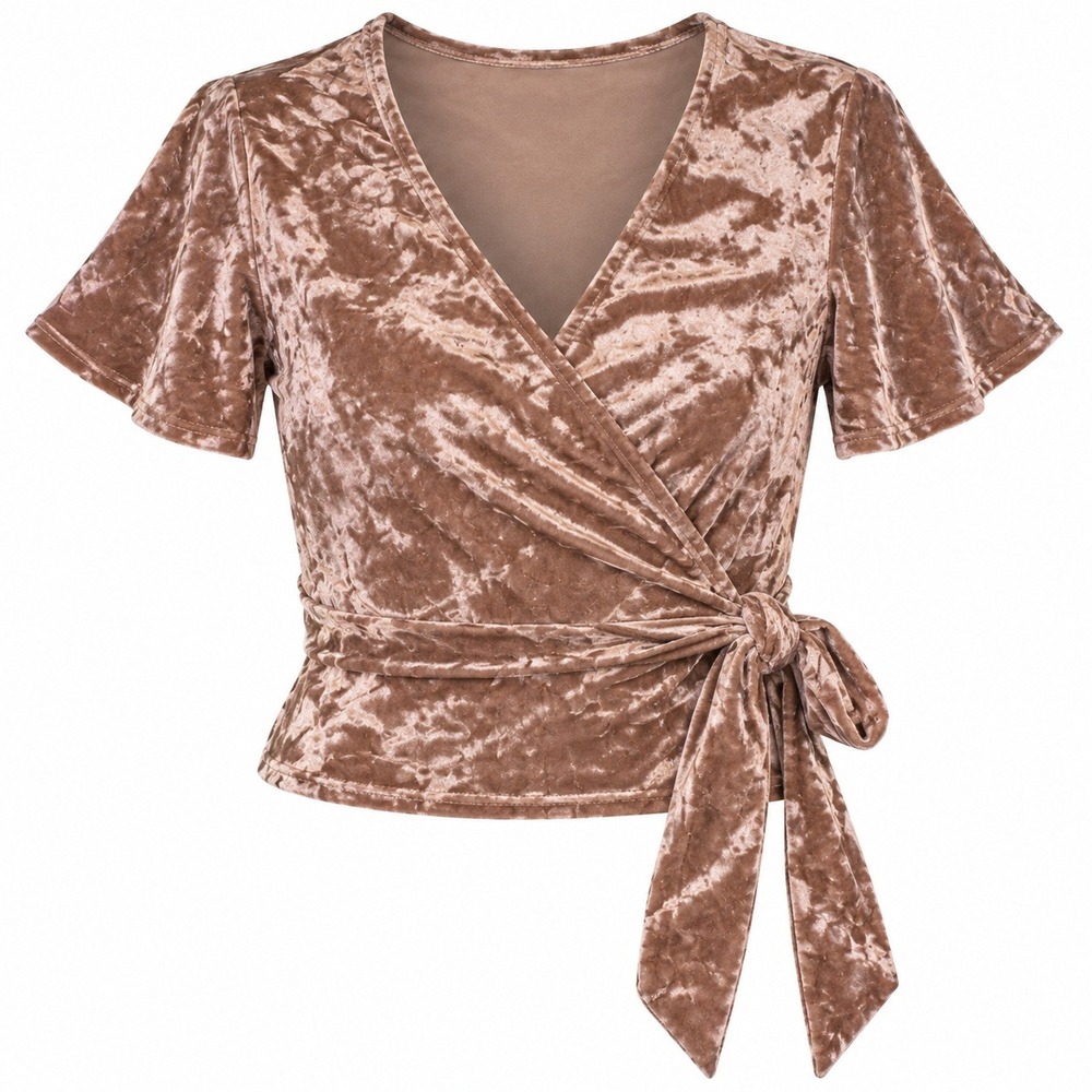 Y2K Whimsigoth XS Blush Pink Crushed Velvet Wrap Top Tie Waist Balletcore